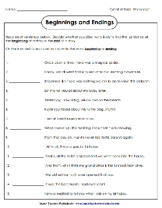 Sequence Beginning and Ending of Sentences Worksheet